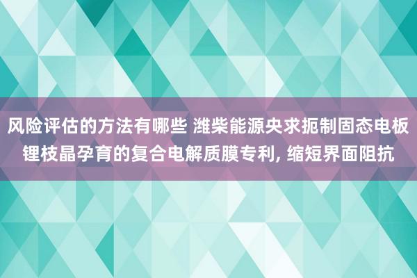 风险评估的方法有哪些 潍柴能源央求扼制固态电板锂枝晶孕育的复