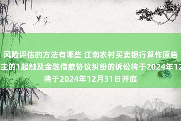 风险评估的方法有哪些 江南农村买卖银行算作原告/上诉东说念主的1起触及金融借款协议纠纷的诉讼将于2024年12月31日开庭